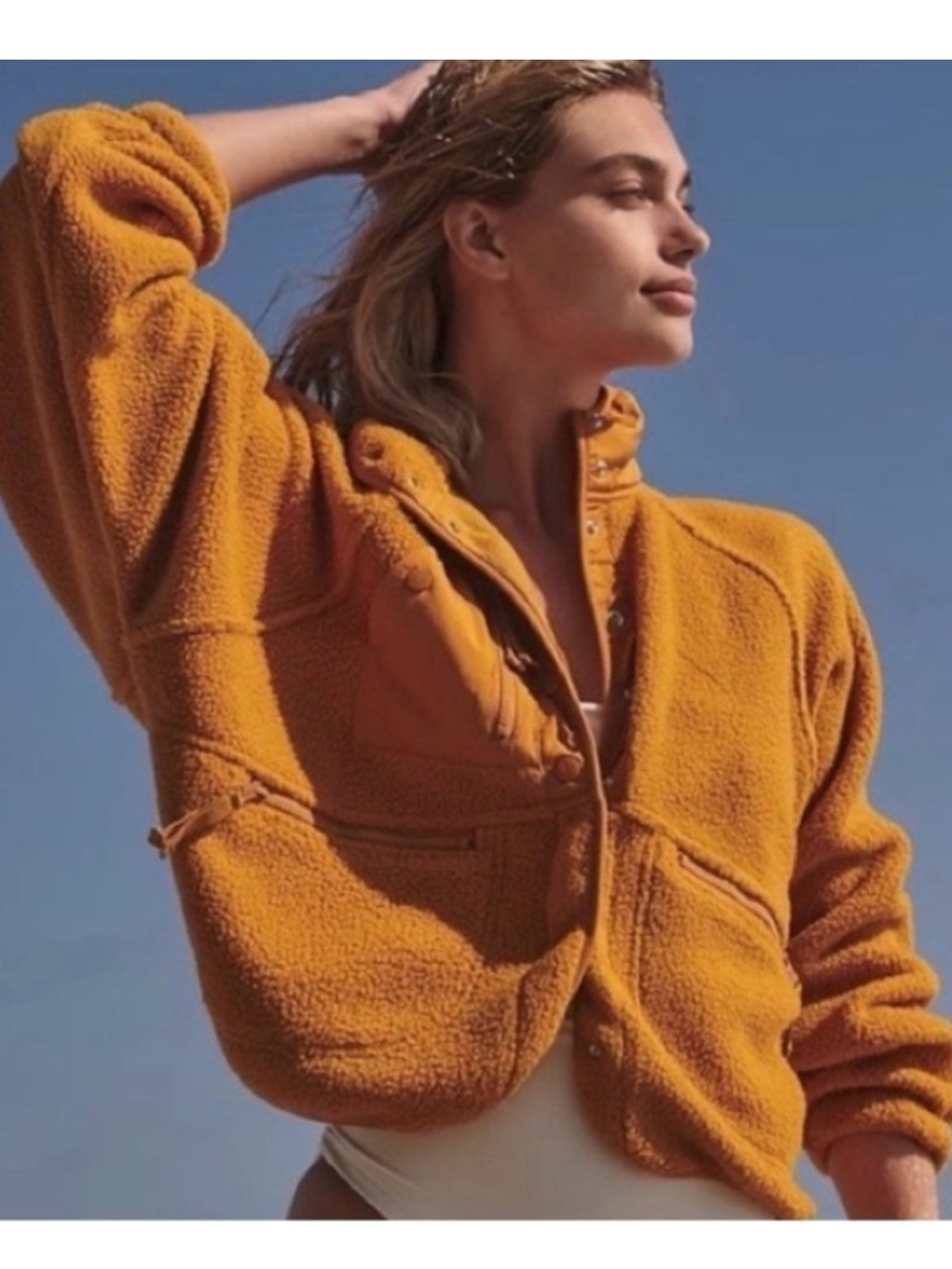 Free People Hit The Slopes Fleece Sherpa Jacket in Mustard or Burnt Orange